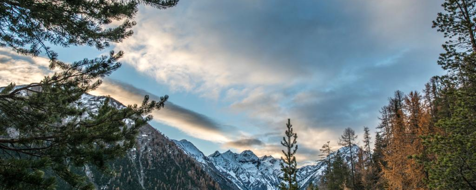 Herbstliche Morgenstimmung eingangs Val Trupchun. Im Talgrund der Piz dal Diavel.