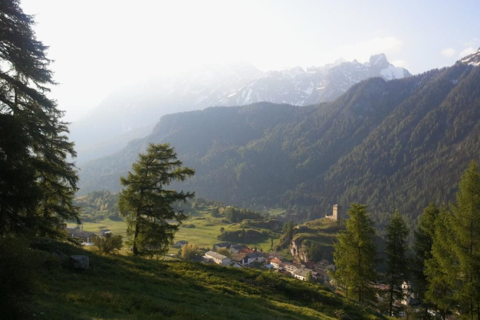 Oberhalb von Ardez mit Blick auf die Ruine Steinsberg.
