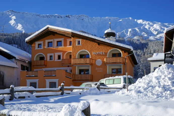 Aussenbild Winter, Hotel Landgasthof Staila, Fuldera