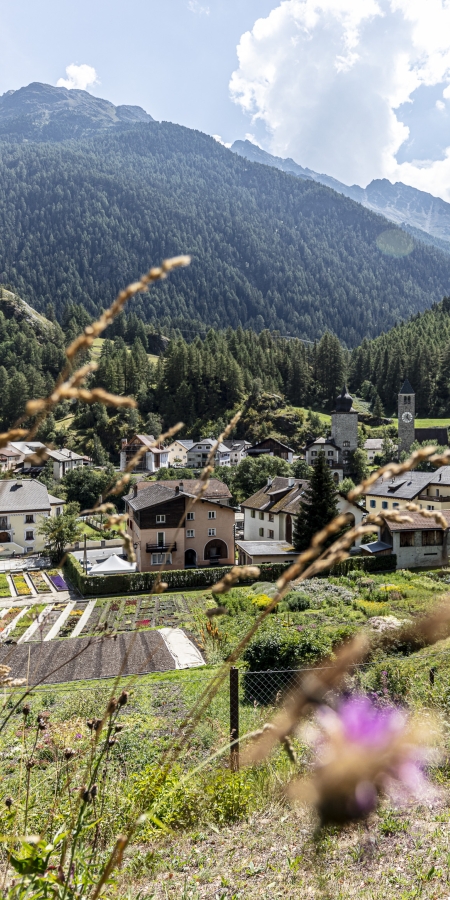 Das Dorf Susch, Unterengadin, im Sommer