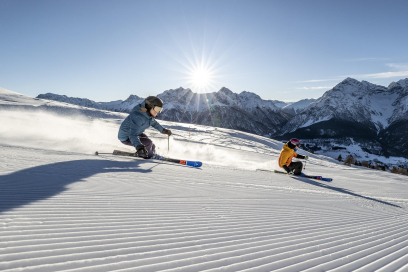 Skifahren im Engadin in der Schweiz.
