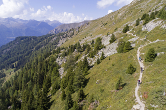 Offizieller Trail von Alp Laret Richtung Bergstation Prui Offizieller Trail von Alp Laret Richtung Bergstation Prui
