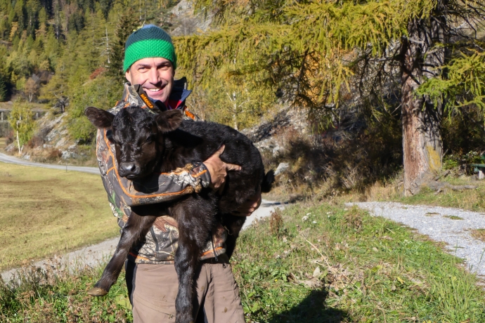 Christian Patscheider mit Angus-Kalb Christian Patscheider mit Angus-Kalb