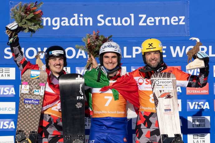Podest Herren Snowboard Weltcup in Scuol