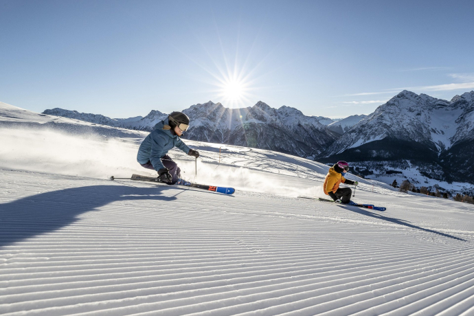 Skifahren im Engadin in der Schweiz.