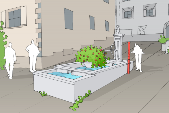 Skizze zur Brunnenstele bei der Plazzetta