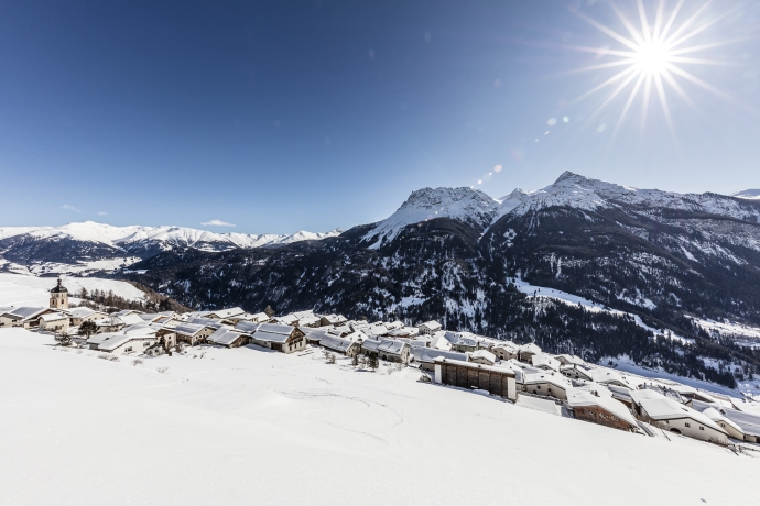 Tschlin, Unterengadin, im Winter