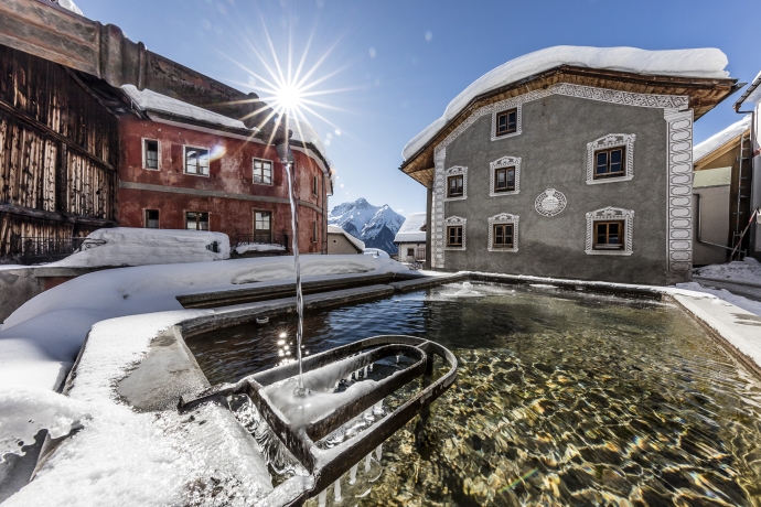 Tschlin, Unterengadin, im Winter