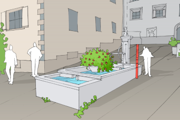 Skizze zur Brunnenstele bei der Plazzetta